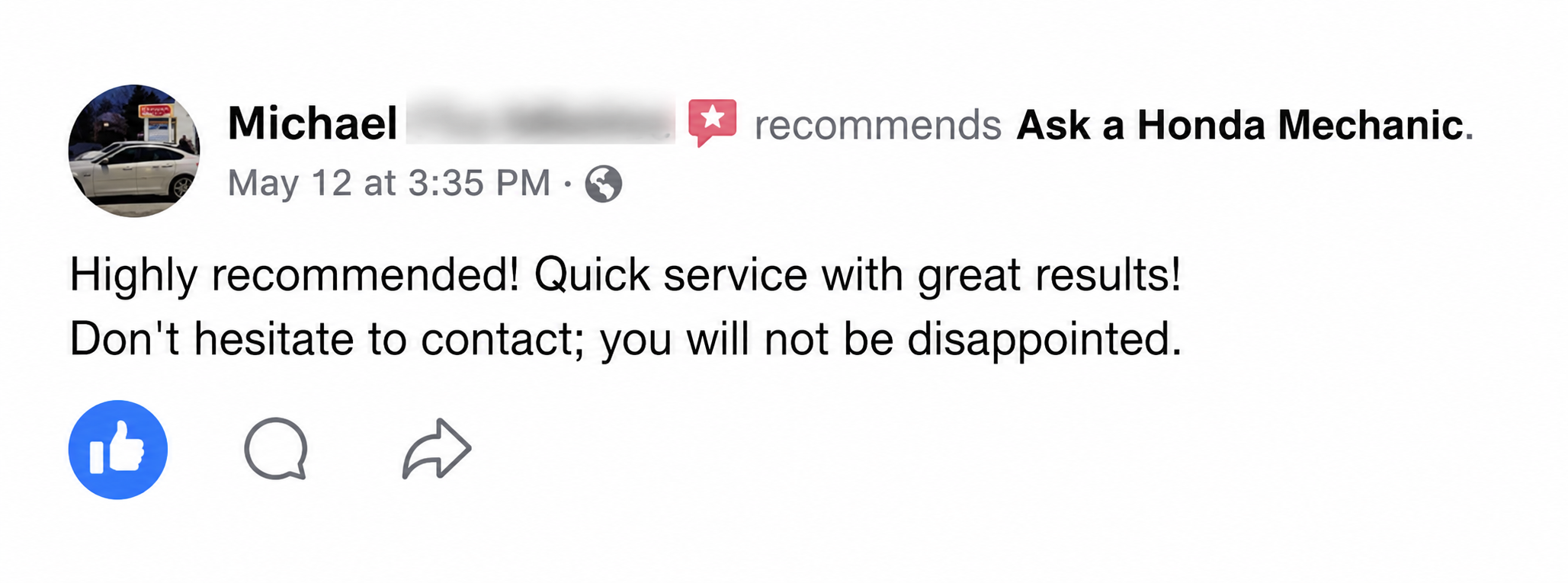 Ask a Honda Mechanic testimonial 1