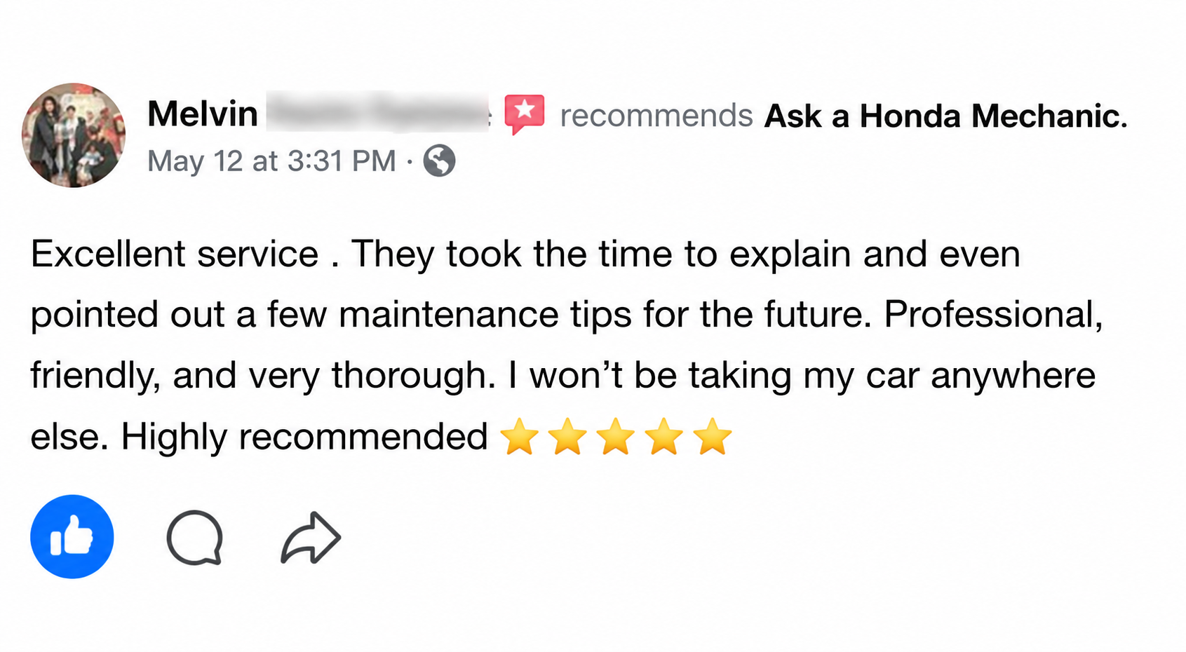 Ask a Honda Mechanic testimonial 2